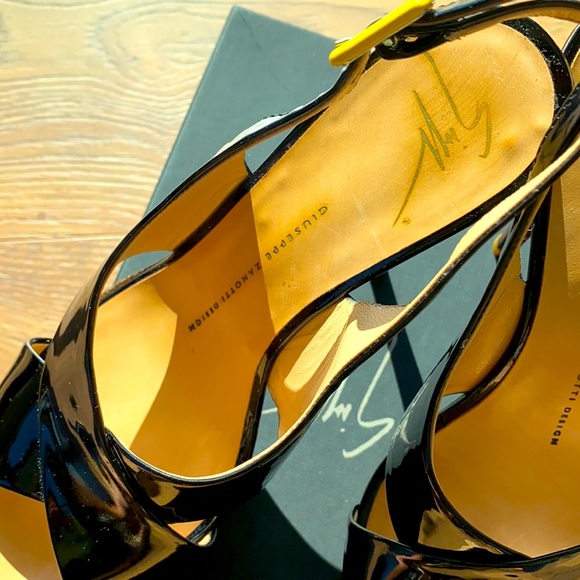 Giuseppe Zanotti Sling Back Vernice Black Patent Leather Wood Sandal Size 37.5 - Picture 6 of 11